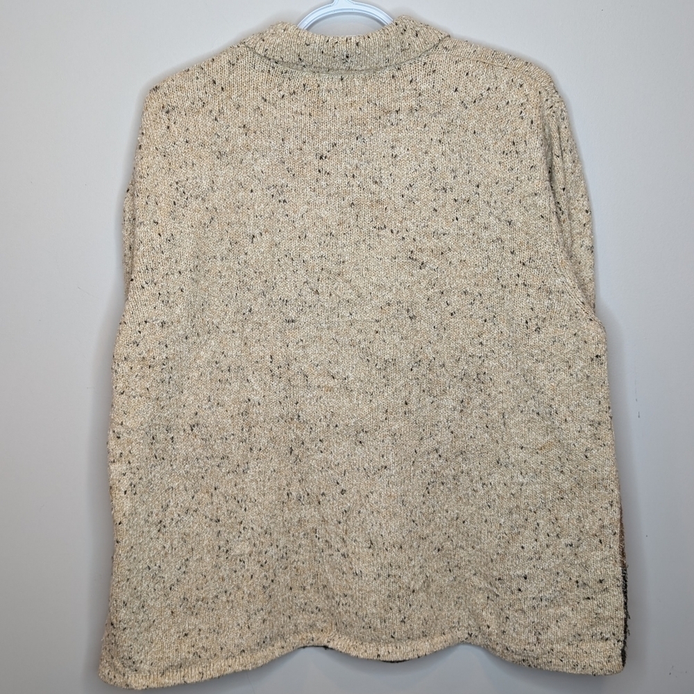 Tan Jay Brown & Oatmeal Knit Embroidered Zip Up Collared Sweater Women Large - Picture 2 of 10